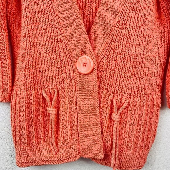 JH Collectibles Single Button 3/4 Flutter Sleeve Knit Sweater Cardigan Peach L - Picture 3 of 7